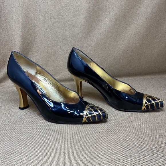 Vintage Timothy Hitsman Patent Leather Gold Heels - Picture 4 of 10